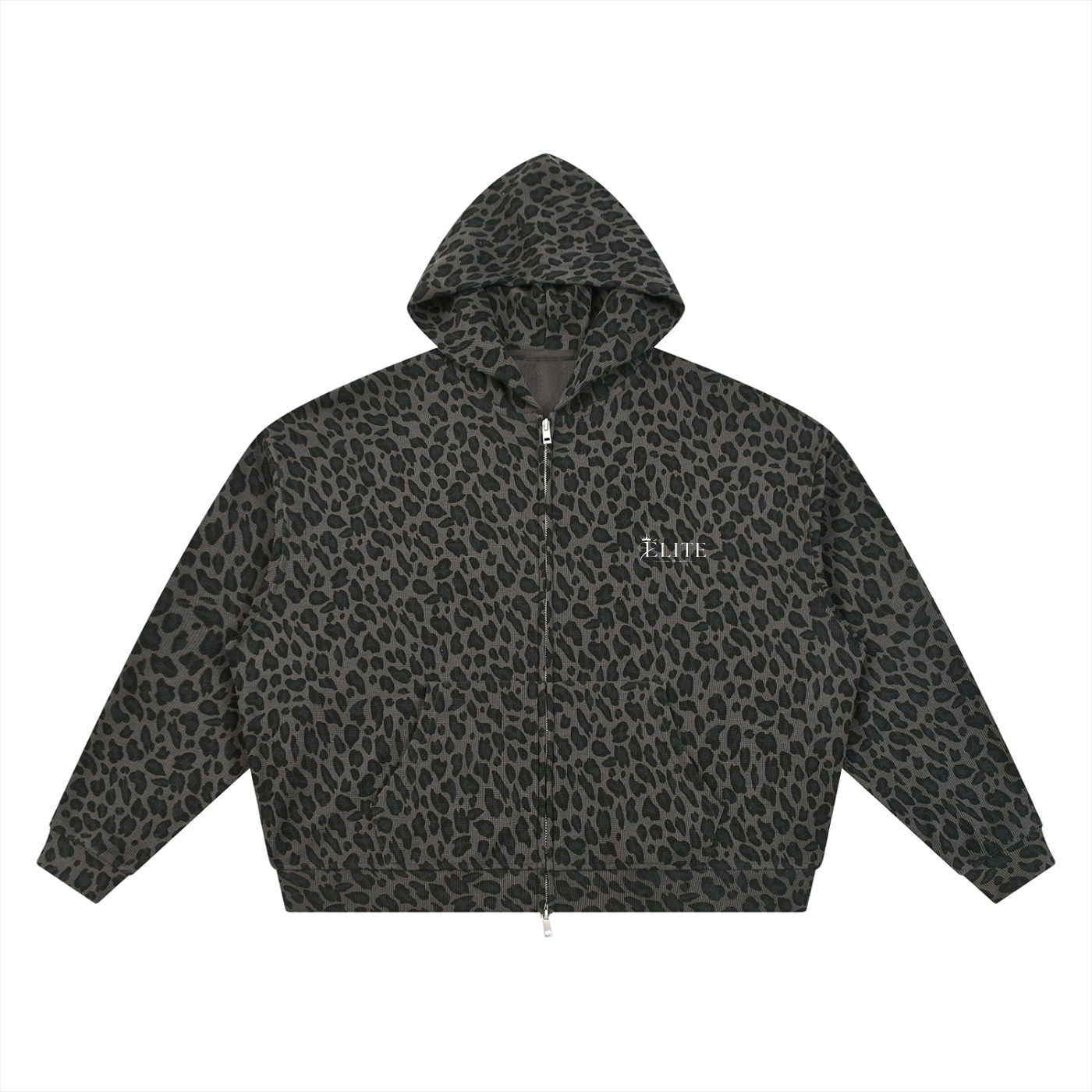 ELITE | Unisex Leopard Print Waffle Full Zip Hoodie – Seventus