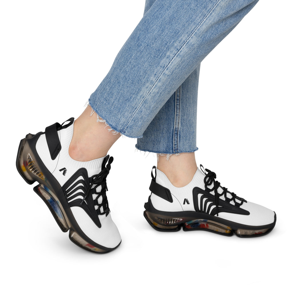 Women's White Mesh Sneakers with Color-Accent Sole