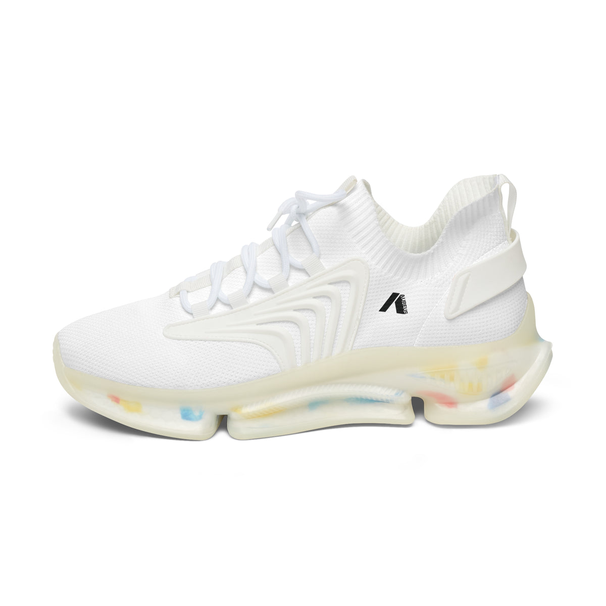 Women's White Mesh Sneakers with Color-Accent Sole