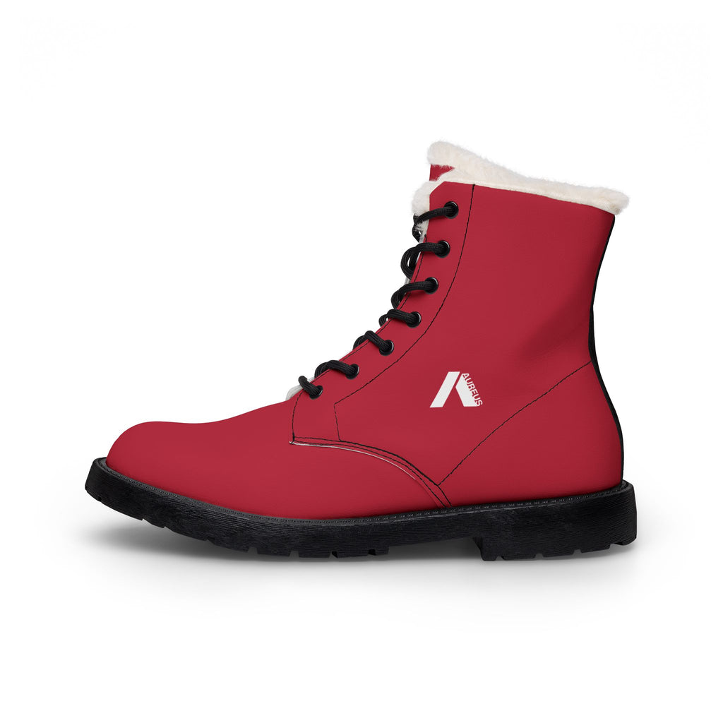 Women's Red Fur-Lined Winter Leather Boots