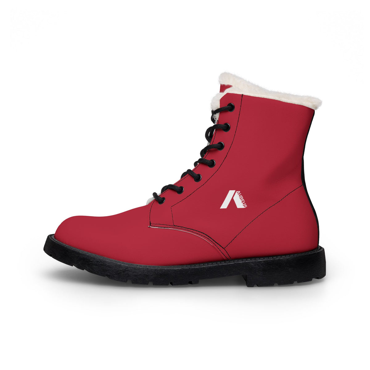 Women's Red Fur-Lined Winter Leather Boots