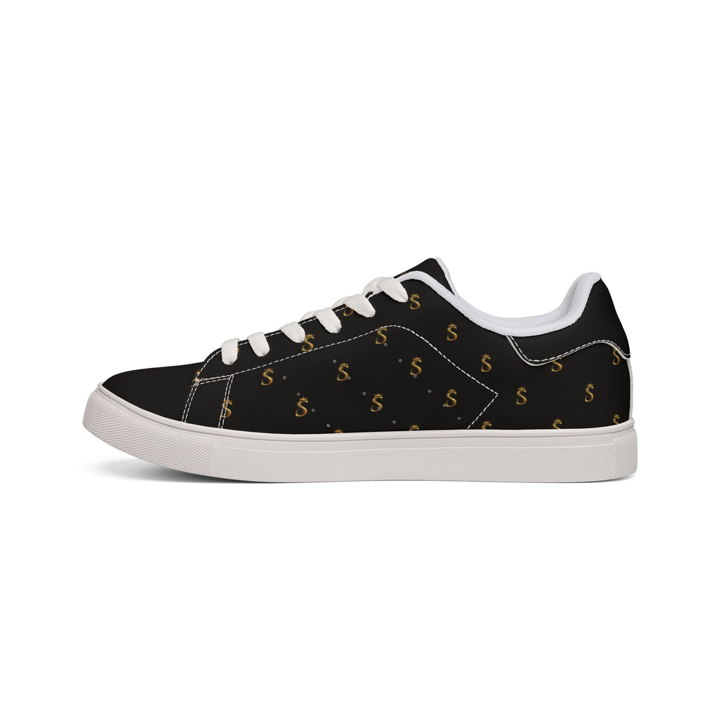 Men's Black Leather Low-Top Sneakers — Gold Seventus Accent