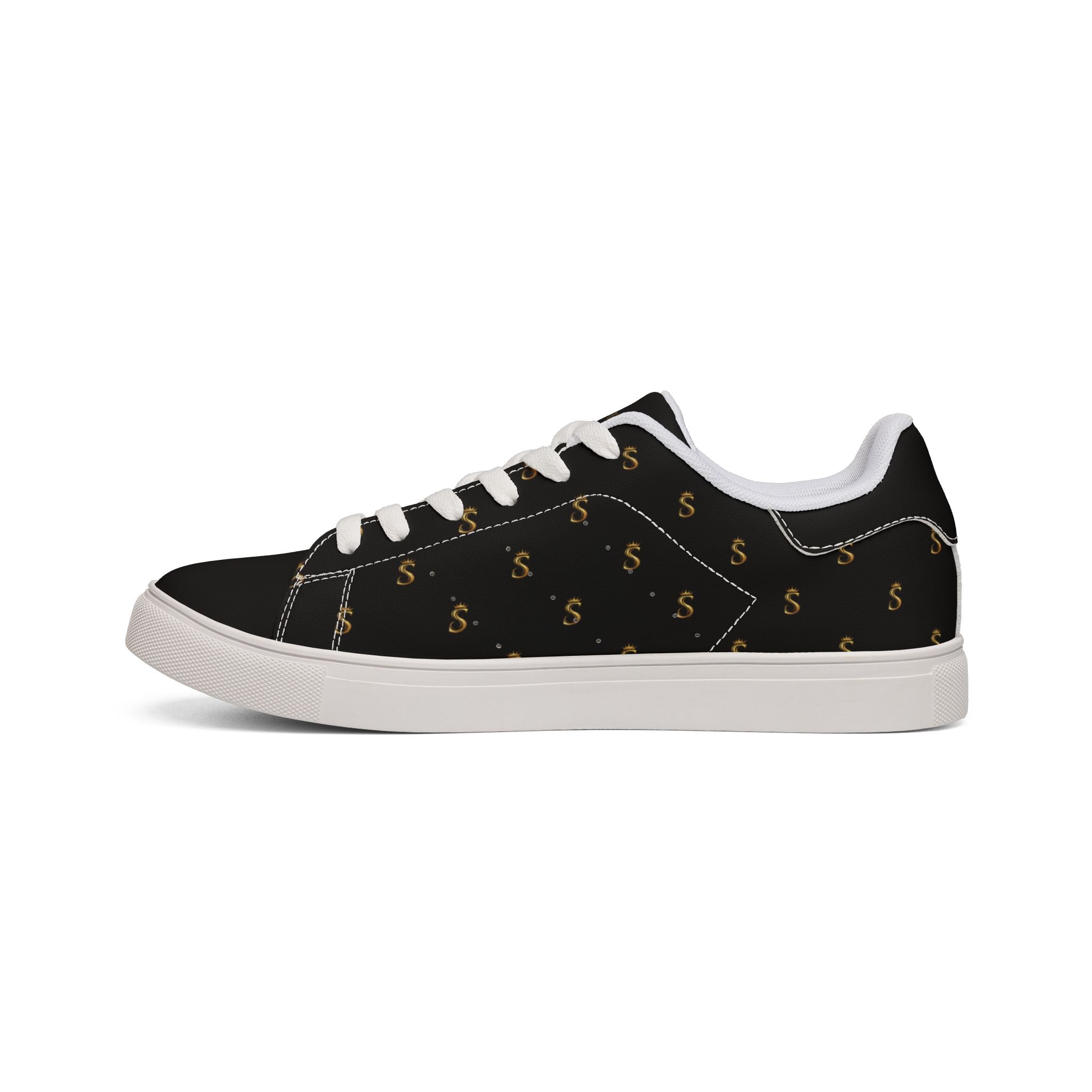 Zapatillas bajas de cuero negro para hombre - Detalle Seventus dorado