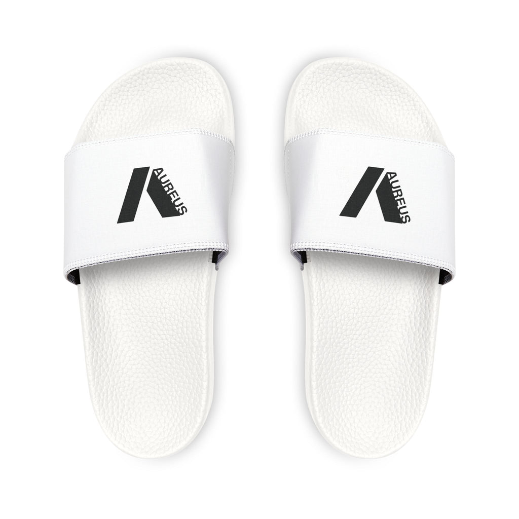 Men's Removable-Strap Slide Sandals, White/Black with Large Logo