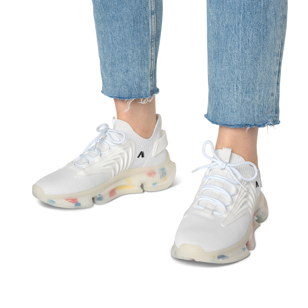 Women's White Mesh Sneakers with Color-Accent Sole