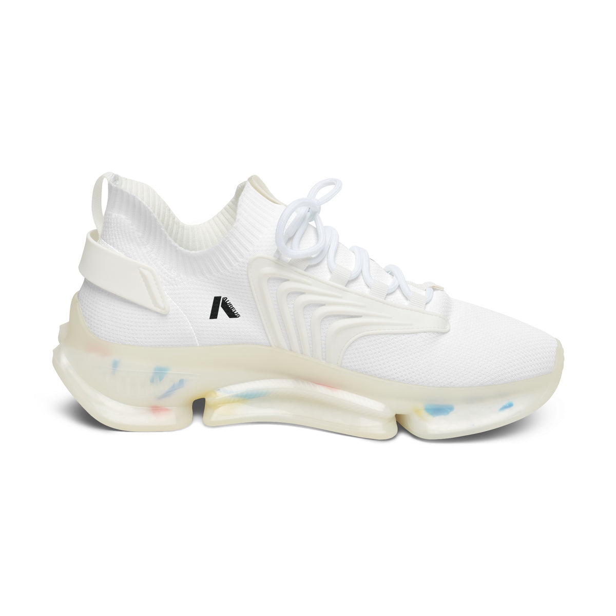 Women's White Mesh Sneakers with Color-Accent Sole