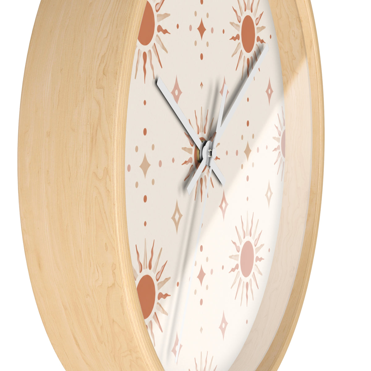 Boho Sun Pattern Wall Clock — Neutral Terracotta Sunburst Home Decor