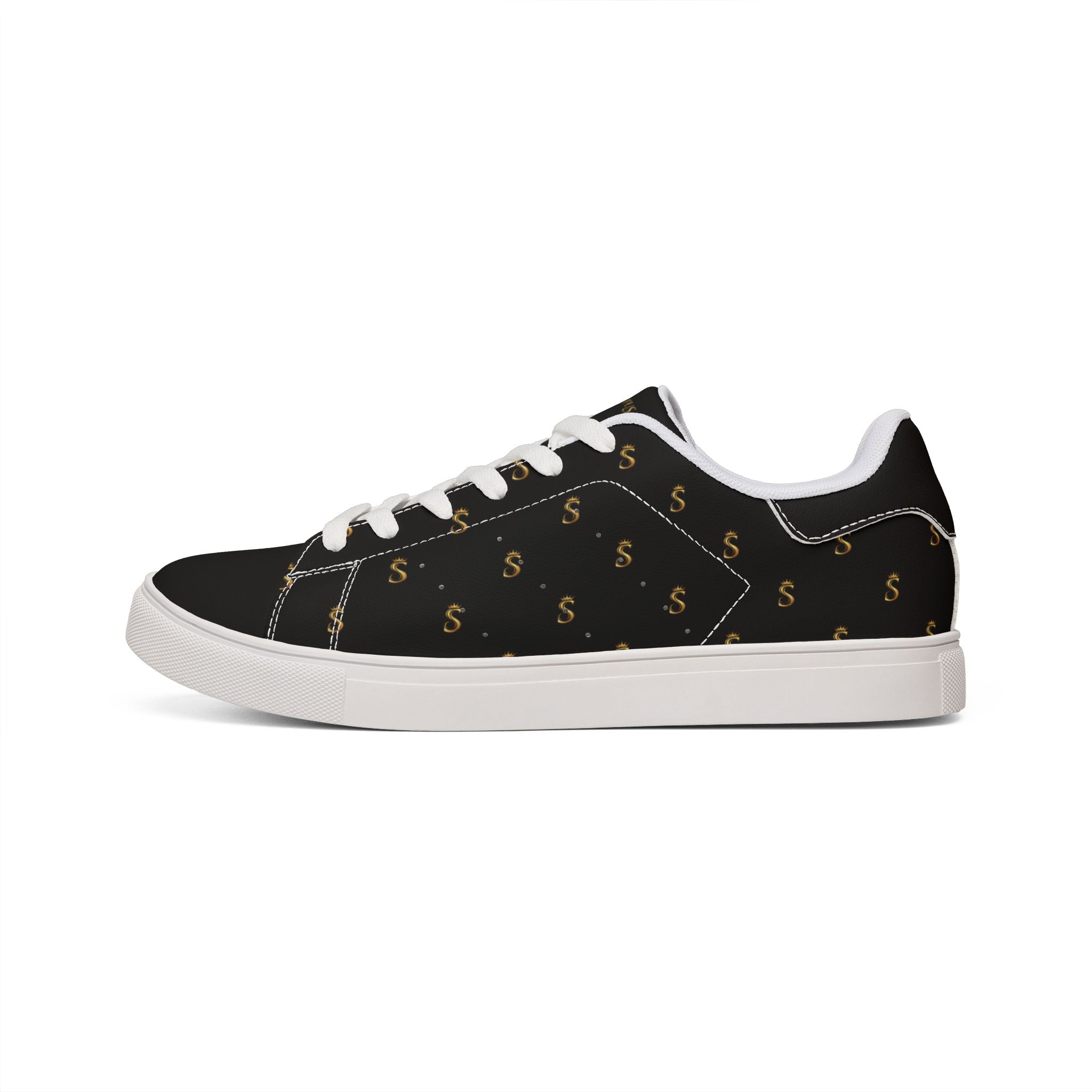 Zapatillas bajas de cuero negro para hombre - Detalle Seventus dorado