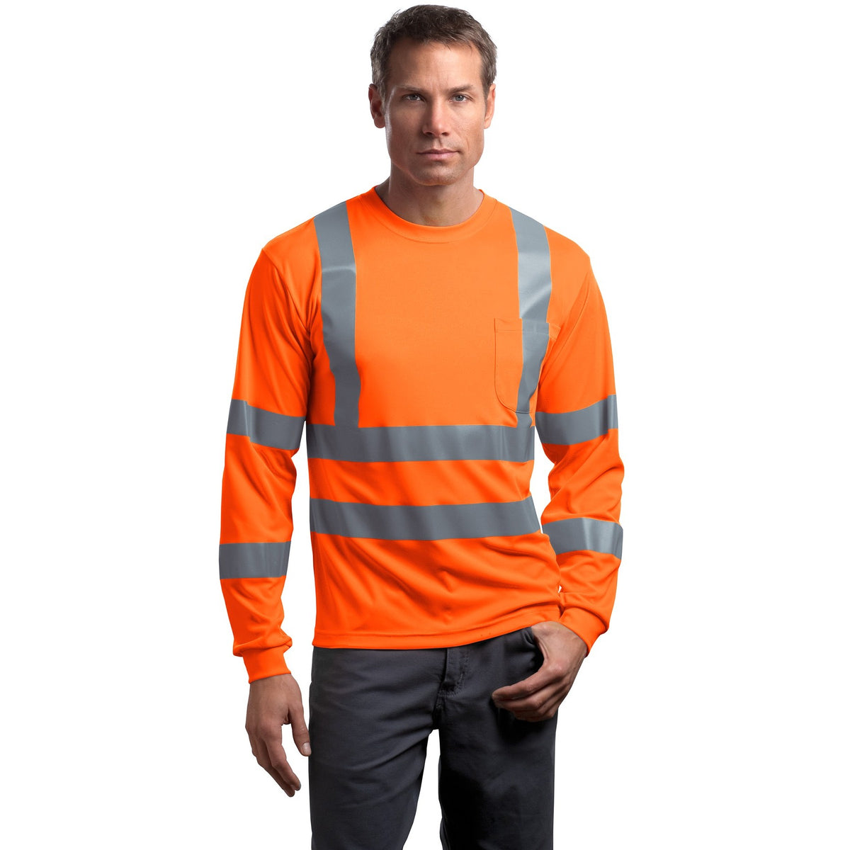 ANSI Class 3 High-Visibility Reflective Long Sleeve Shirt — Orange/Yellow Safety Tee
