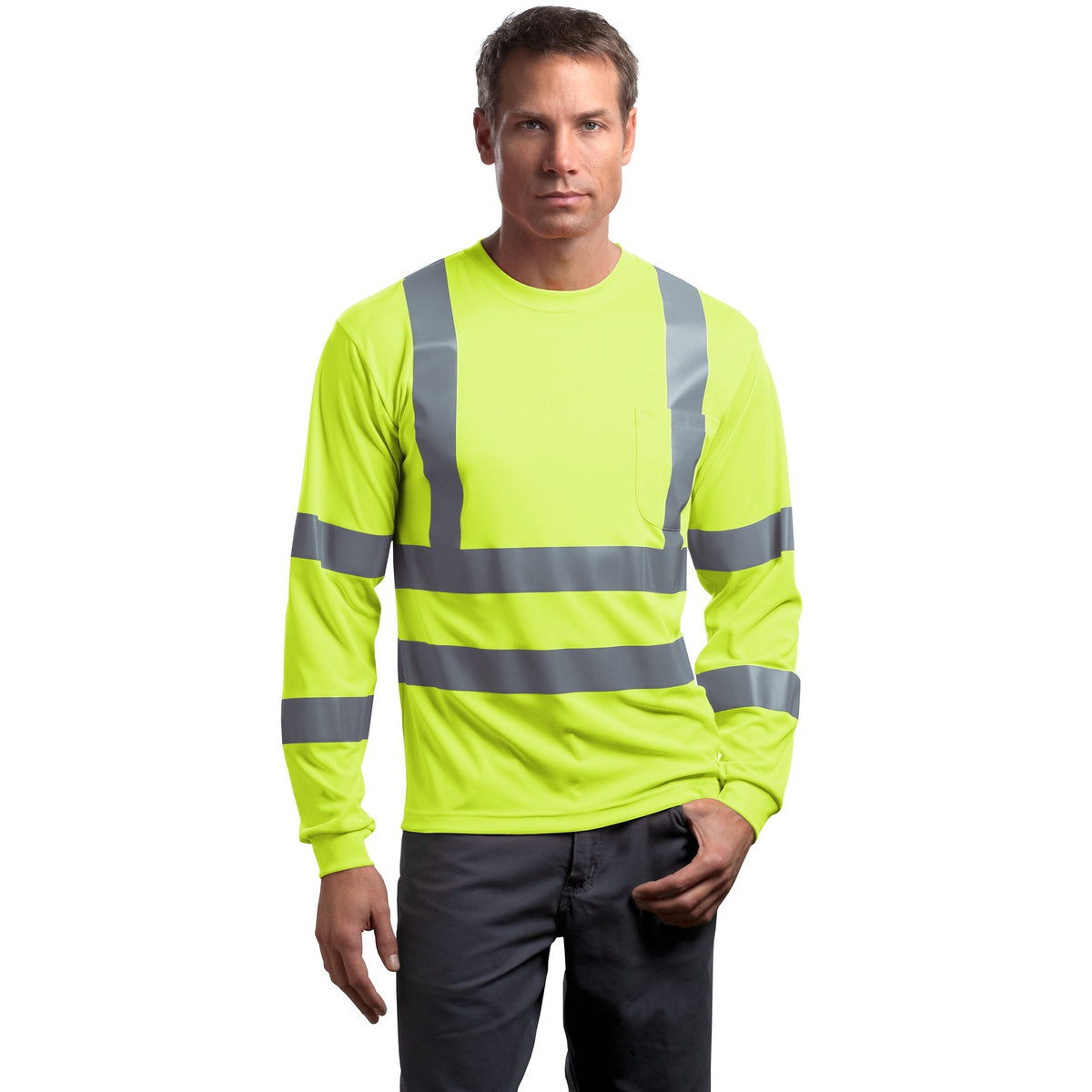 ANSI Class 3 High-Visibility Reflective Long Sleeve Shirt — Orange/Yellow Safety Tee