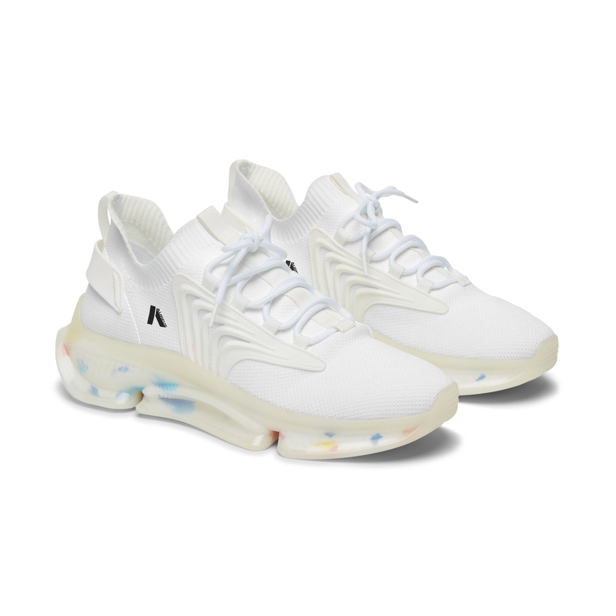 Women's White Mesh Sneakers with Color-Accent Sole