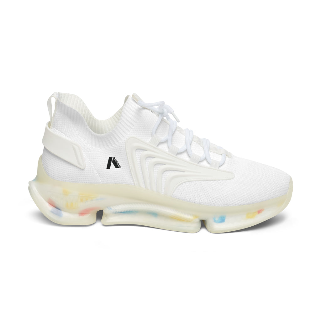 Women's White Mesh Sneakers with Color-Accent Sole