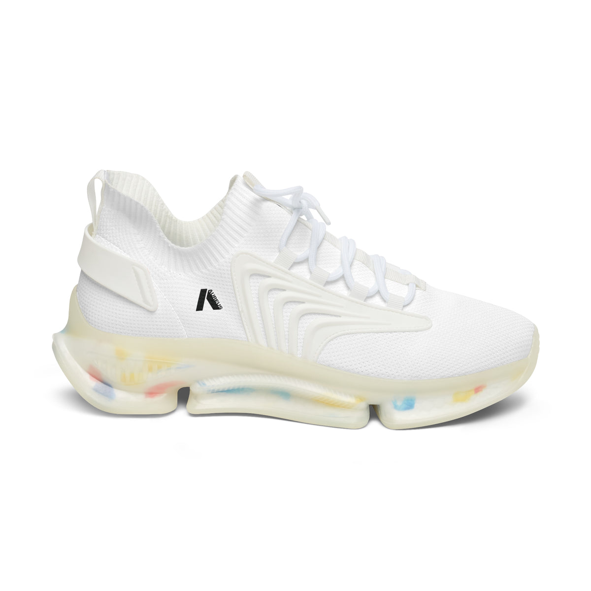Women's White Mesh Sneakers with Color-Accent Sole