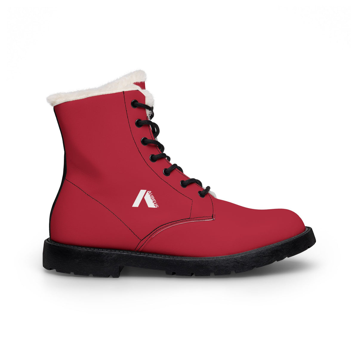 Women's Red Fur-Lined Winter Leather Boots