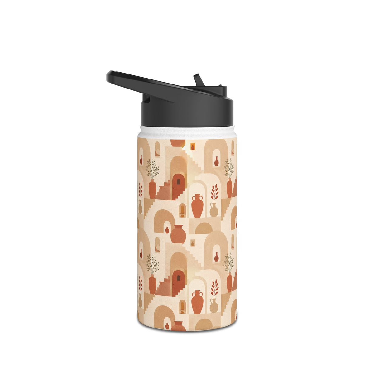 Insulated Water Bottle — Earth Tone Abstract Arch Pattern