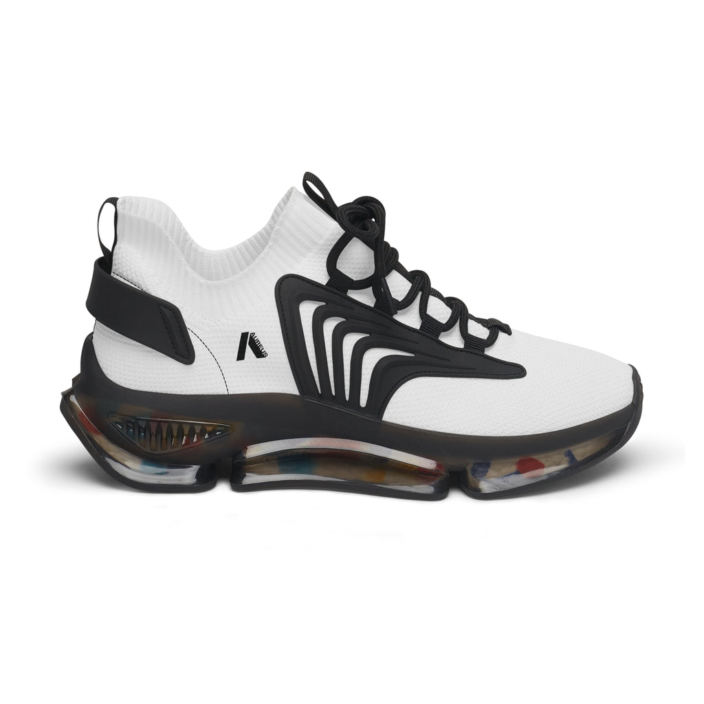 Women's White Mesh Sneakers with Color-Accent Sole