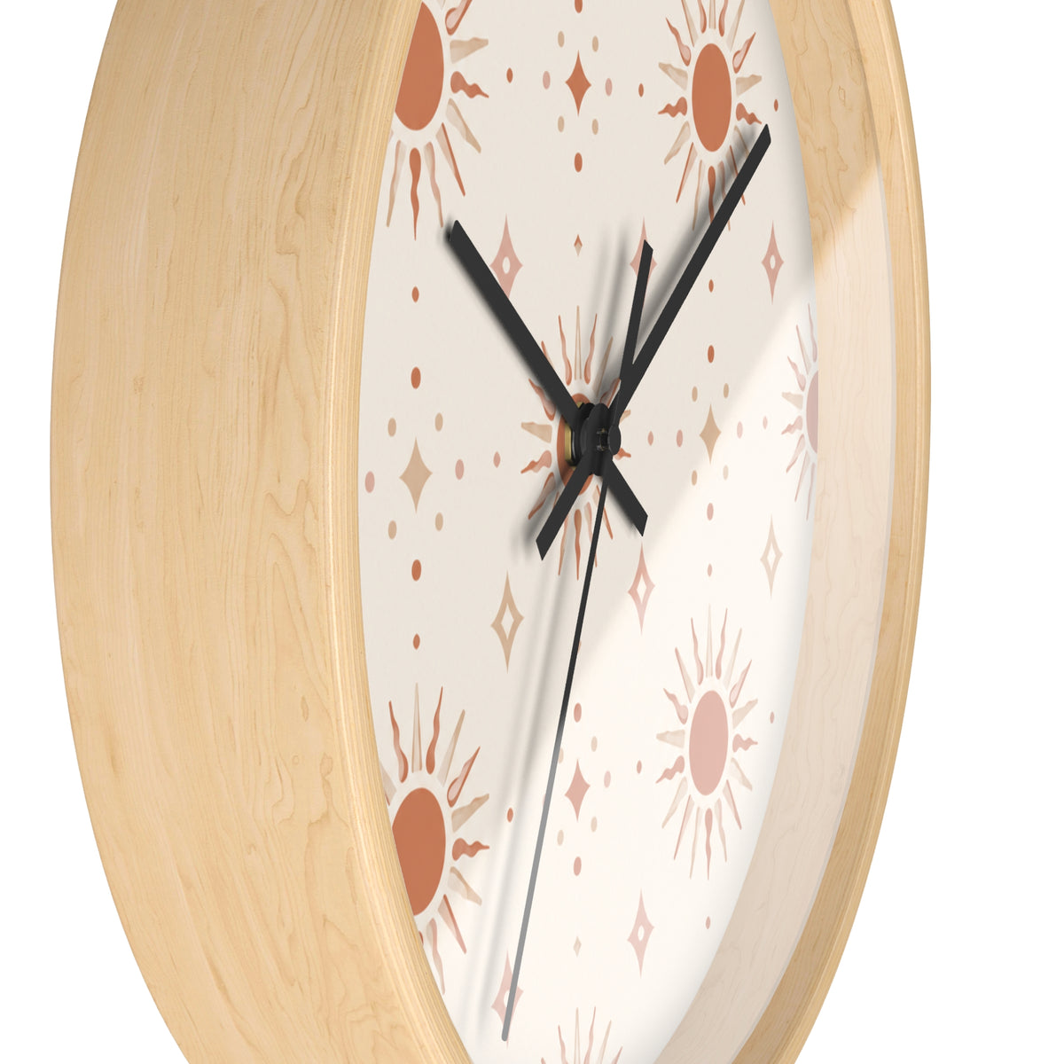 Boho Sun Pattern Wall Clock — Neutral Terracotta Sunburst Home Decor