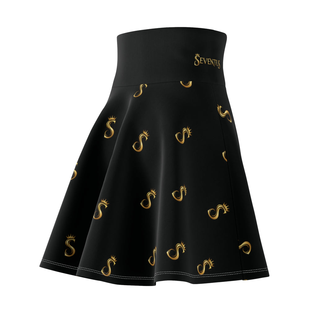 Gold S Pattern Skater Skirt — Black AOP Women’s Flared Skirt