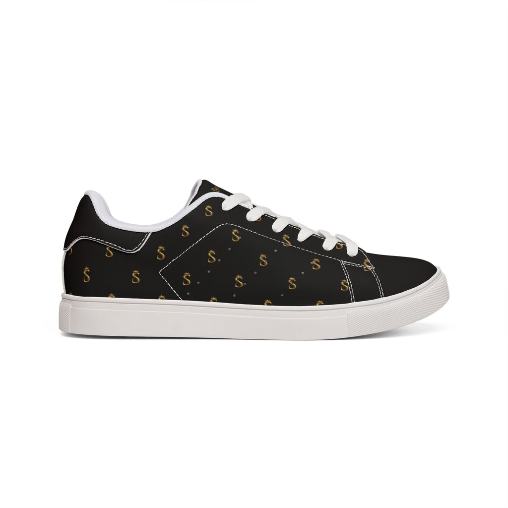 Men's Black Leather Low-Top Sneakers — Gold Seventus Accent
