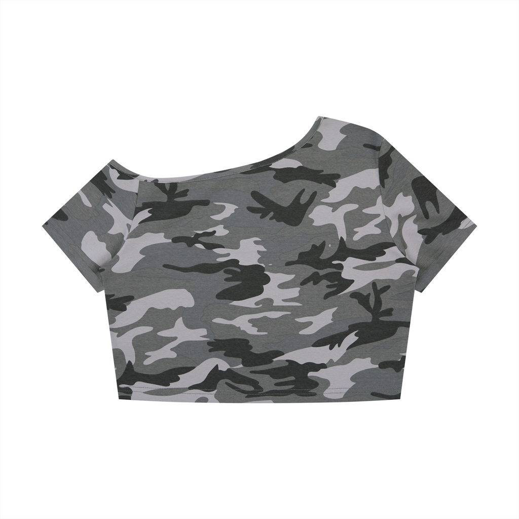 Camo Off-Shoulder Crop T-Shirt