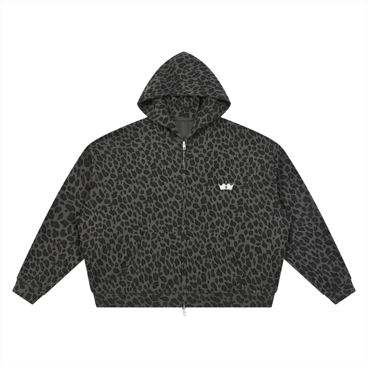 Leopard Print Waffle Full Zip Hoodie - V2