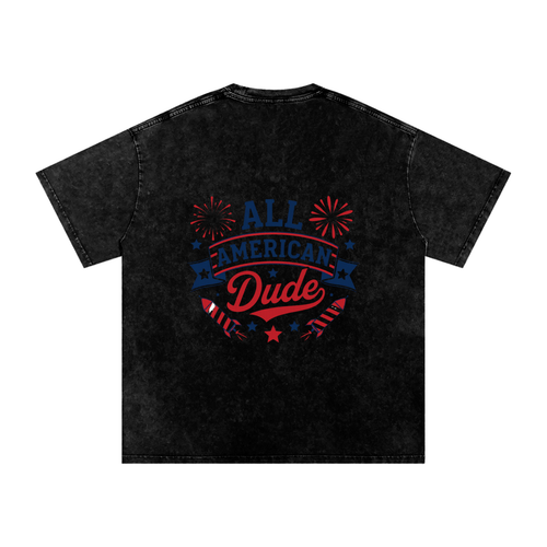 All American Dude, Snow Washed Oversized Cotton T-Shirt