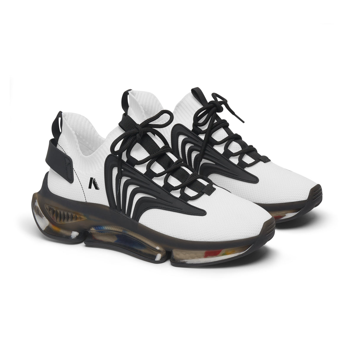 Women's White Mesh Sneakers with Color-Accent Sole