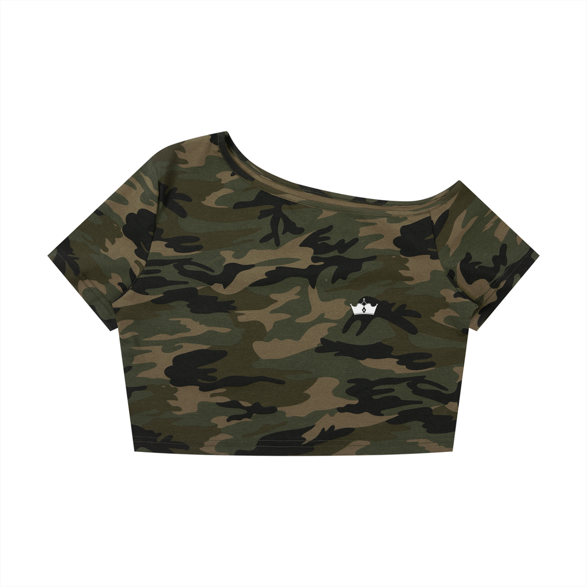 Camo Off-Shoulder Crop T-Shirt