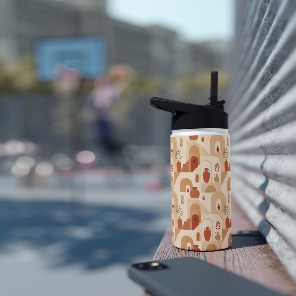 Insulated Water Bottle — Earth Tone Abstract Arch Pattern