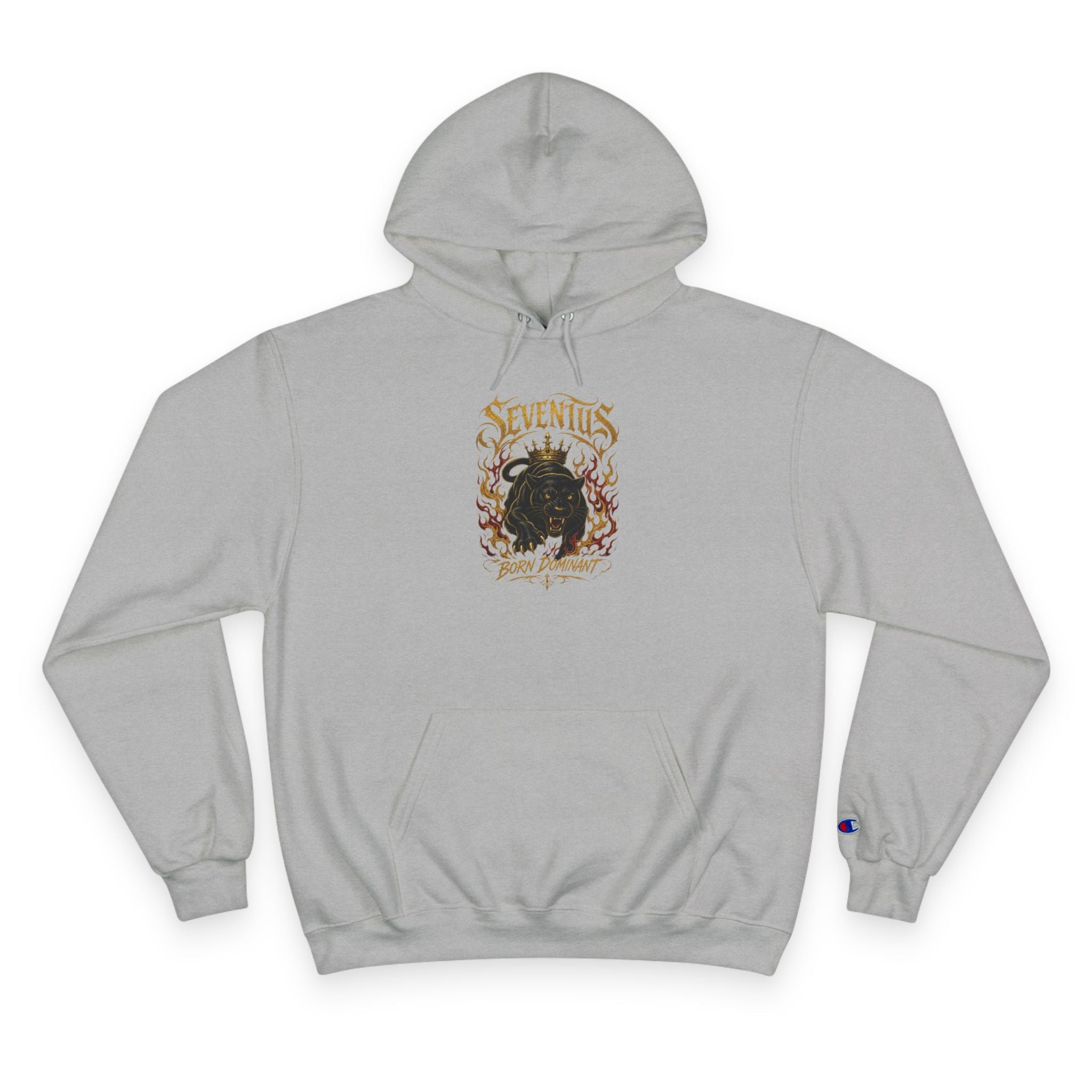 Sudadera con capucha Champion — Sudadera con gráfico de llamas vintage 'Seventus'