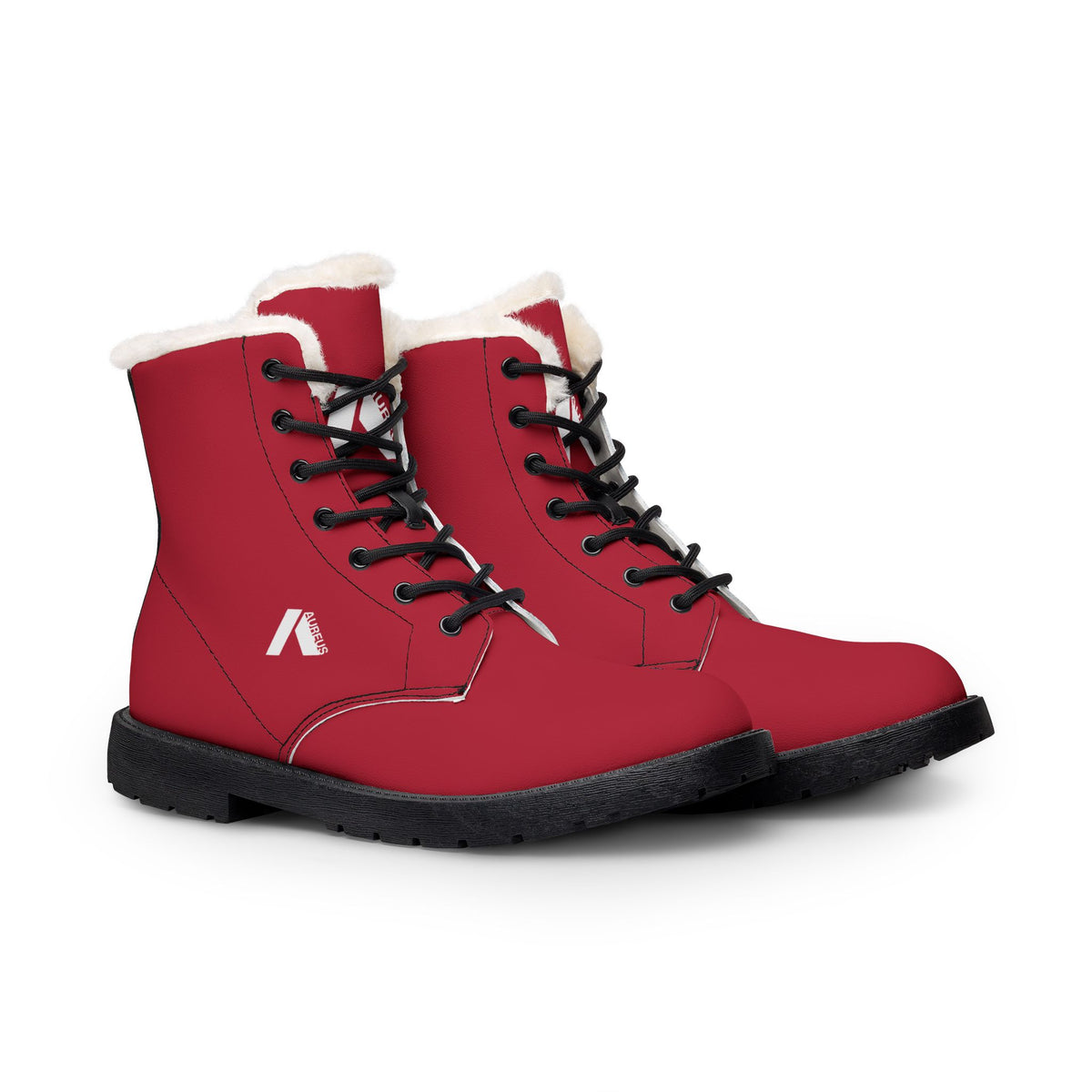 Women's Red Fur-Lined Winter Leather Boots