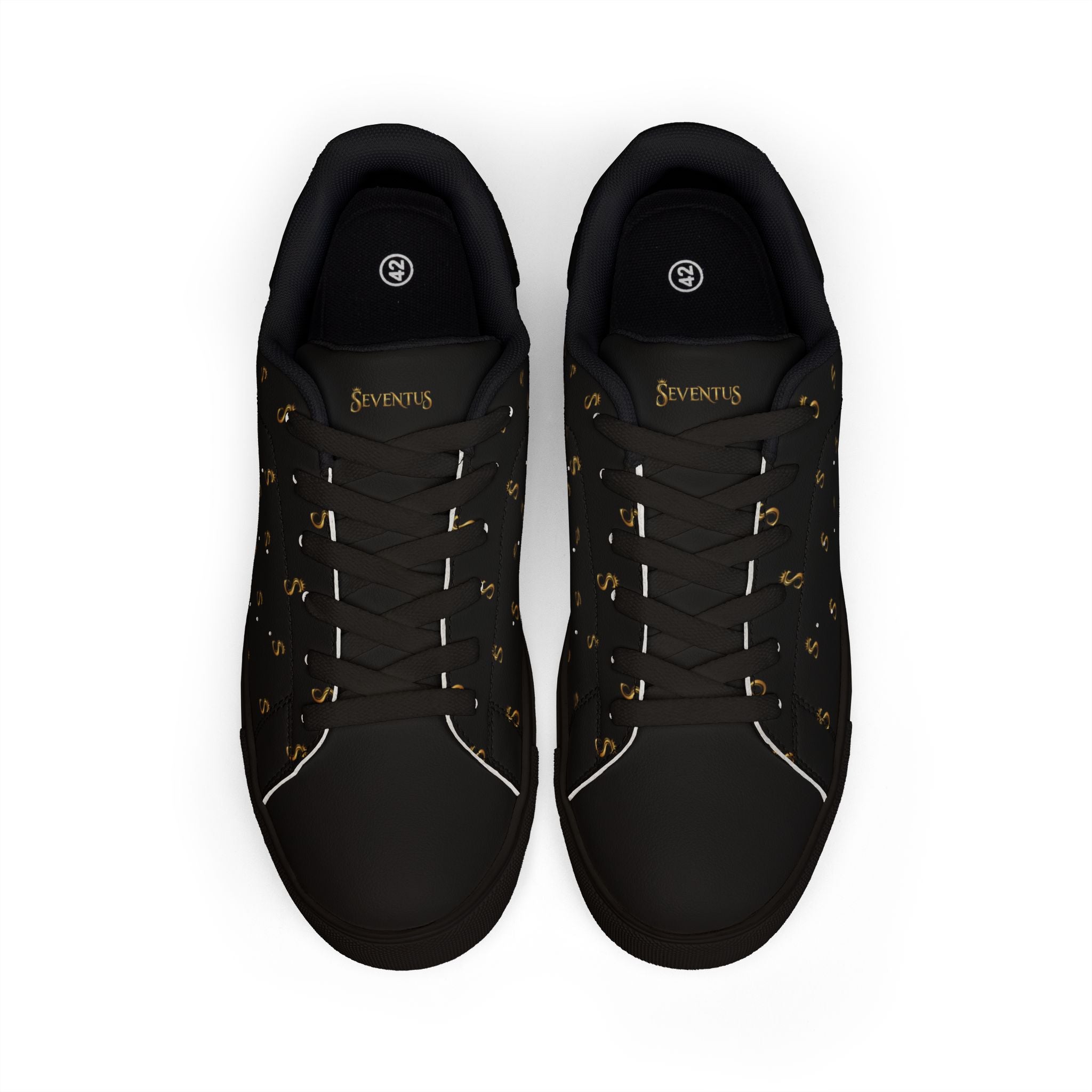 Zapatillas bajas de cuero negro para hombre - Detalle Seventus dorado