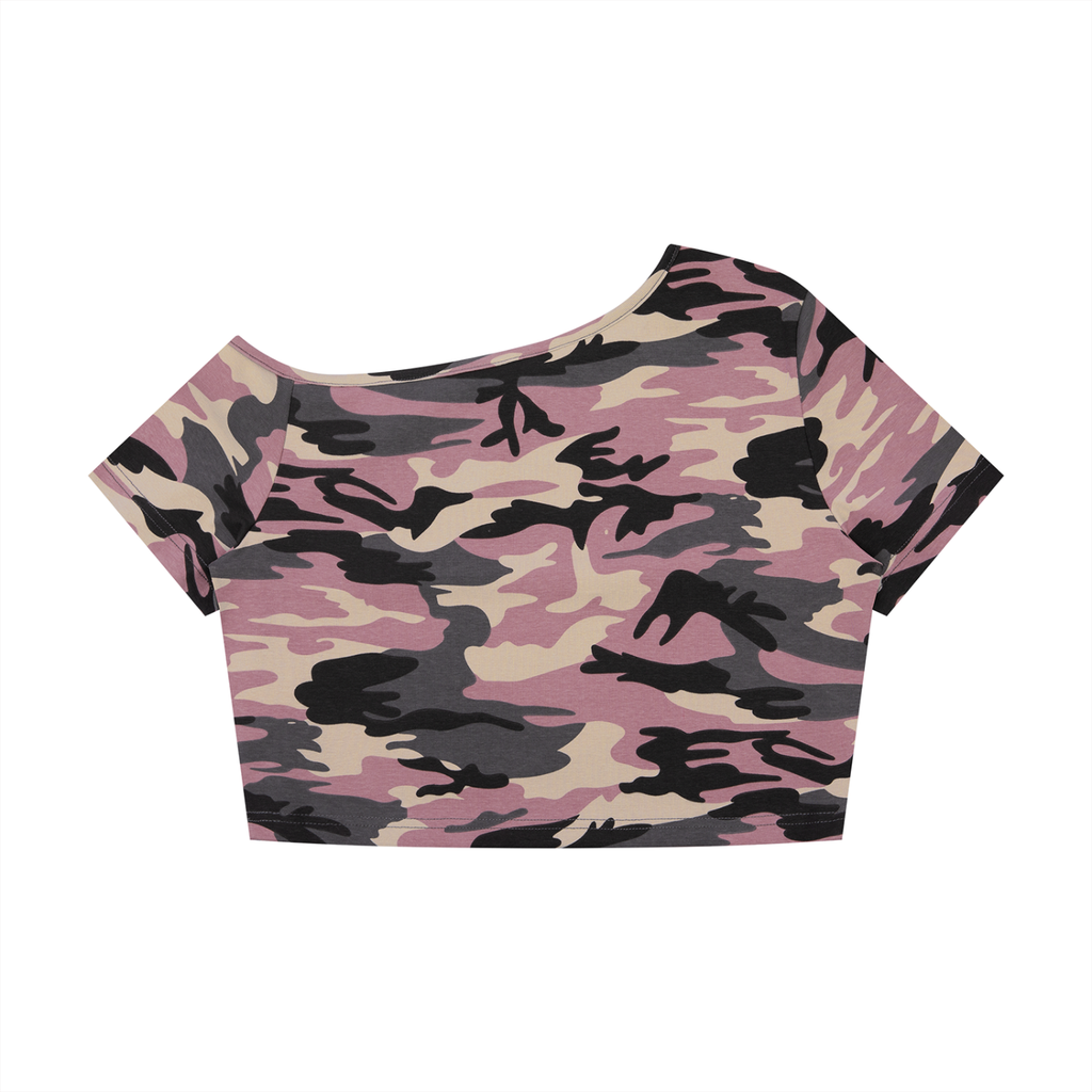 Camo Off-Shoulder Crop T-Shirt