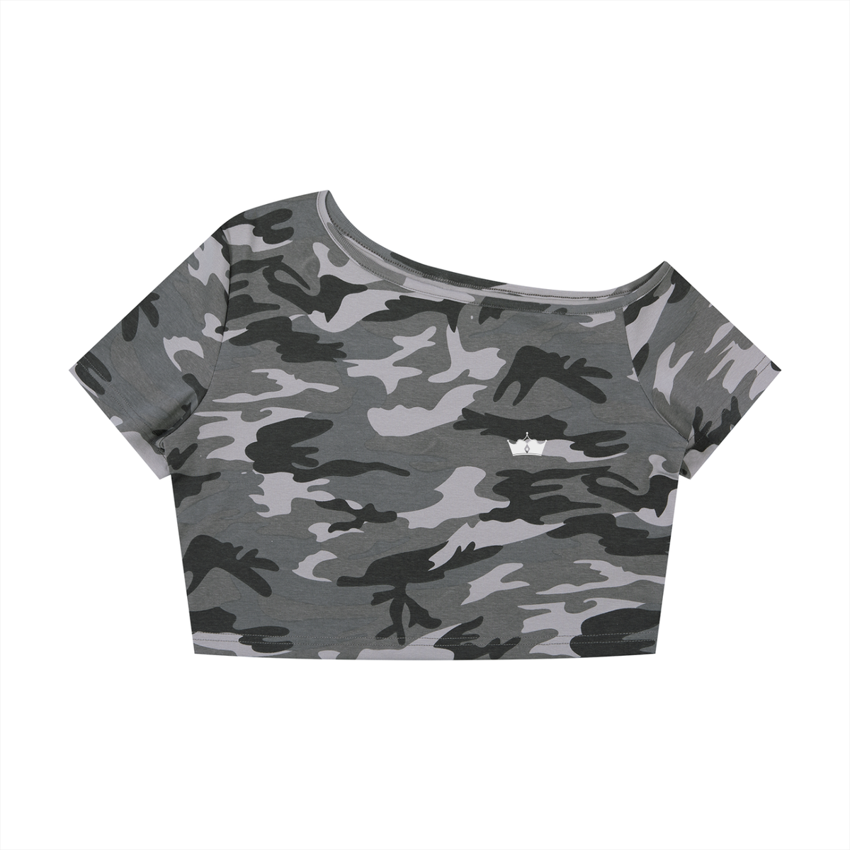 Camo Off-Shoulder Crop T-Shirt