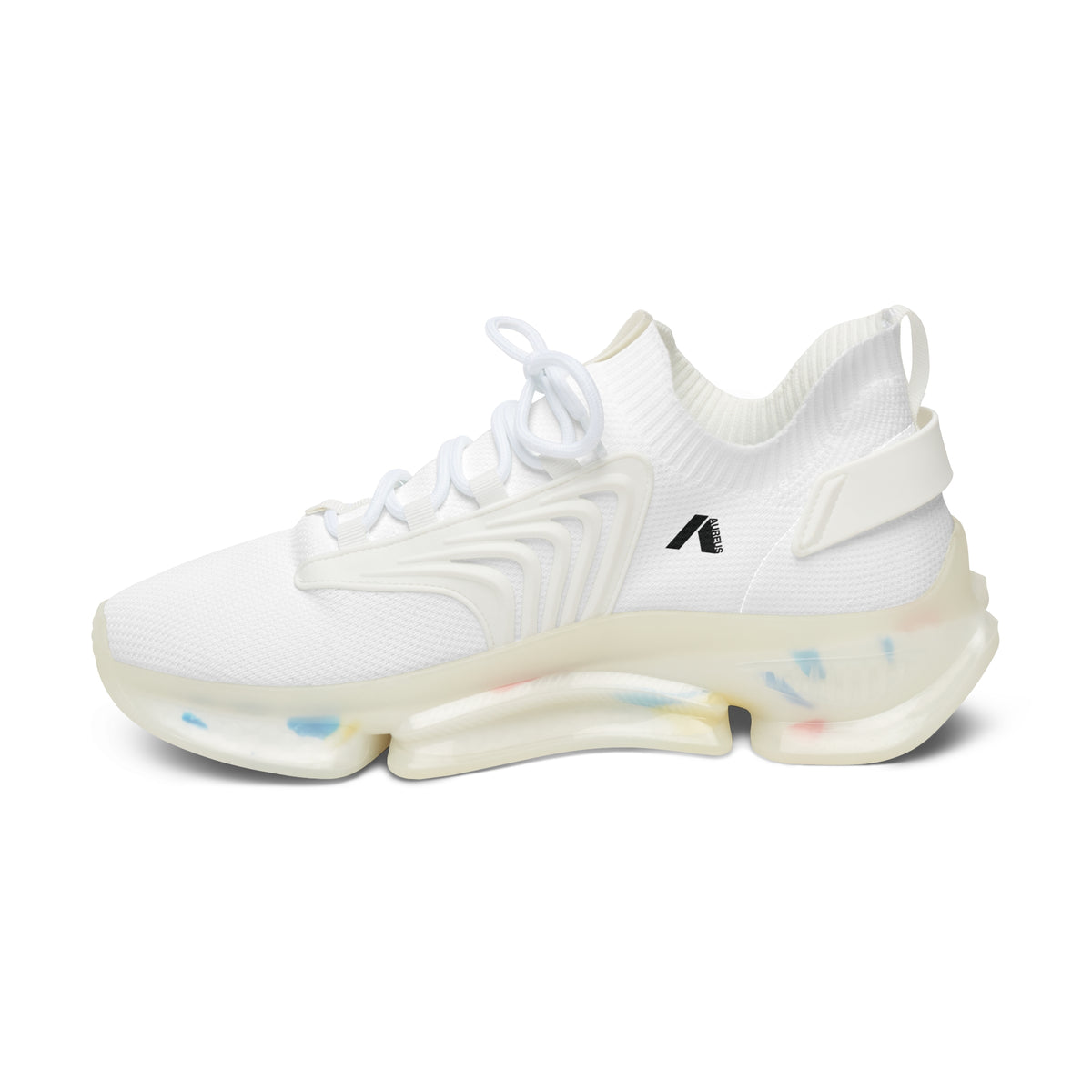 Women's White Mesh Sneakers with Color-Accent Sole