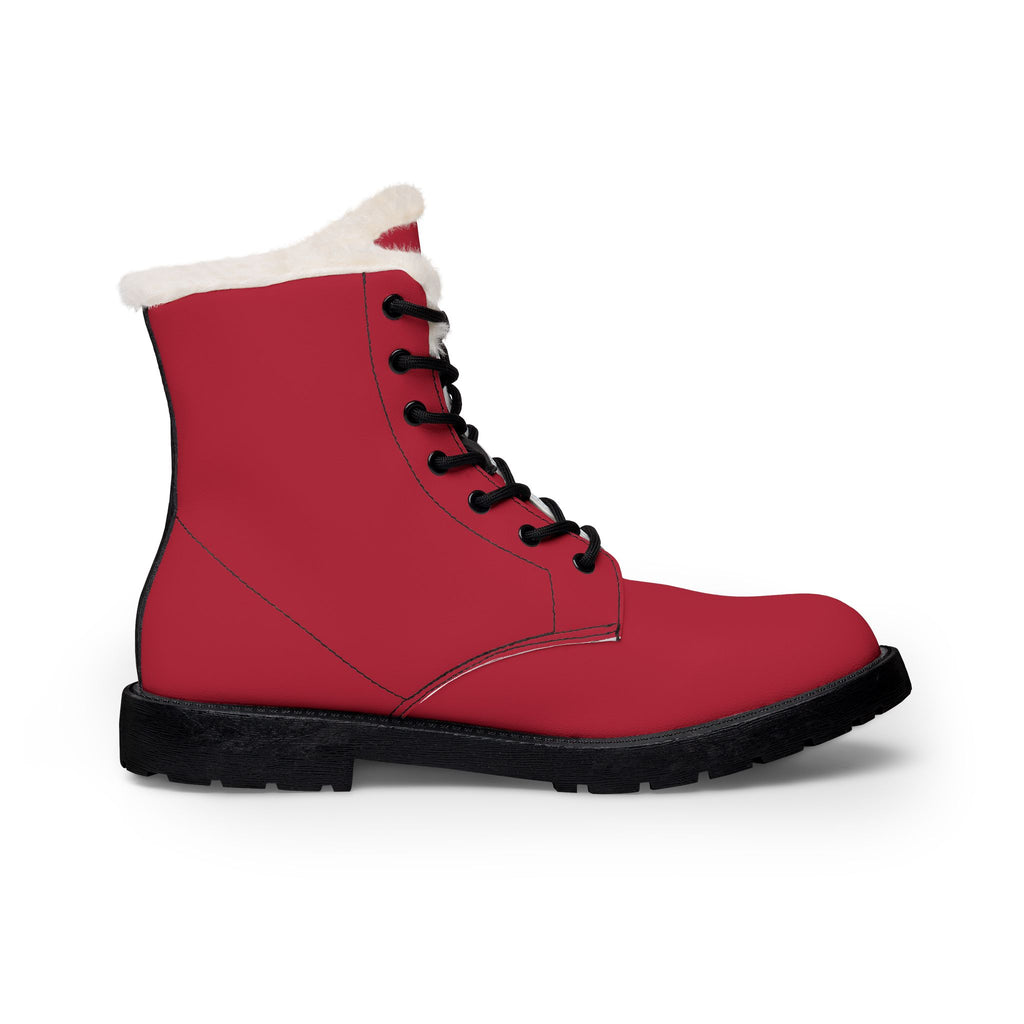 Women's Red Fur-Lined Winter Leather Boots