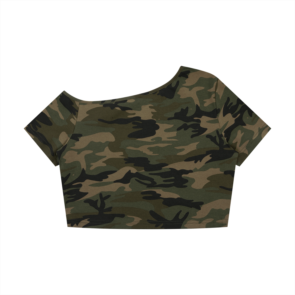 Camo Off-Shoulder Crop T-Shirt
