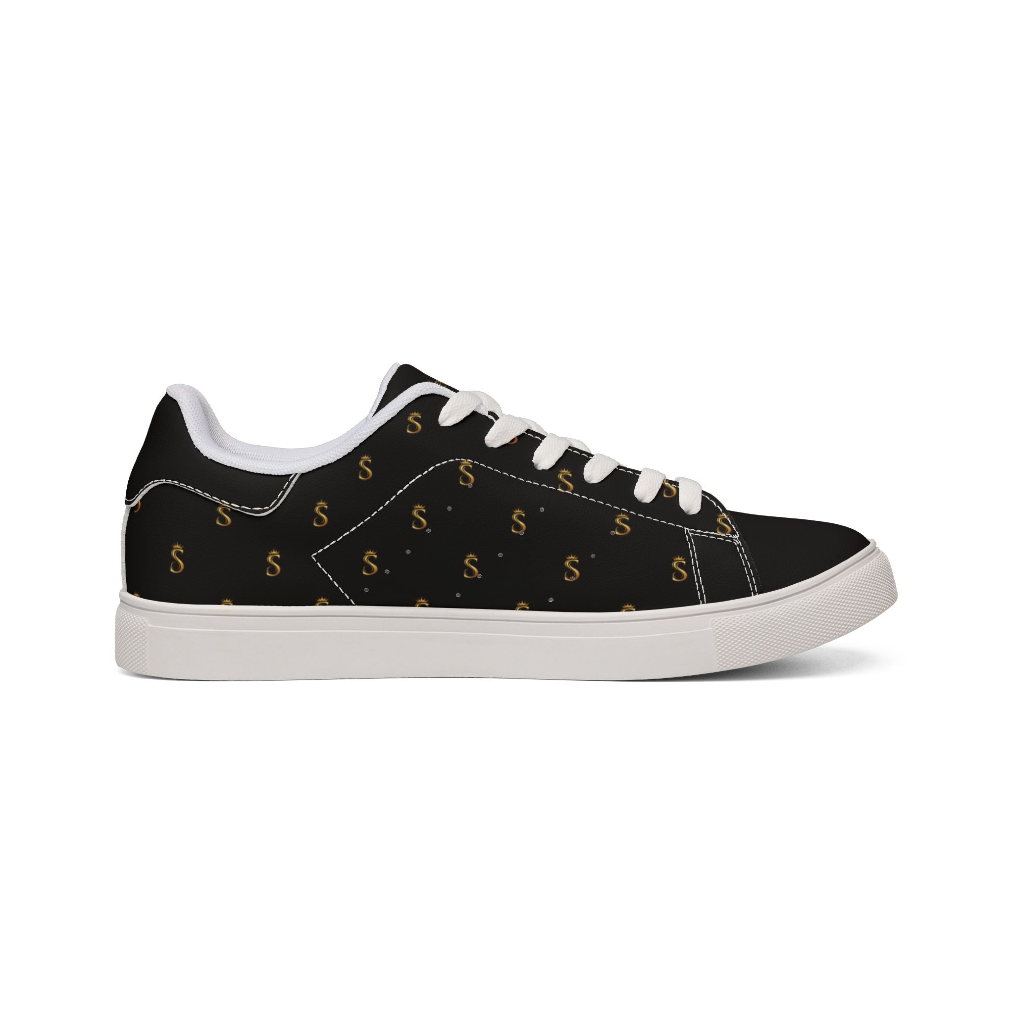 Zapatillas bajas de cuero negro para hombre - Detalle Seventus dorado