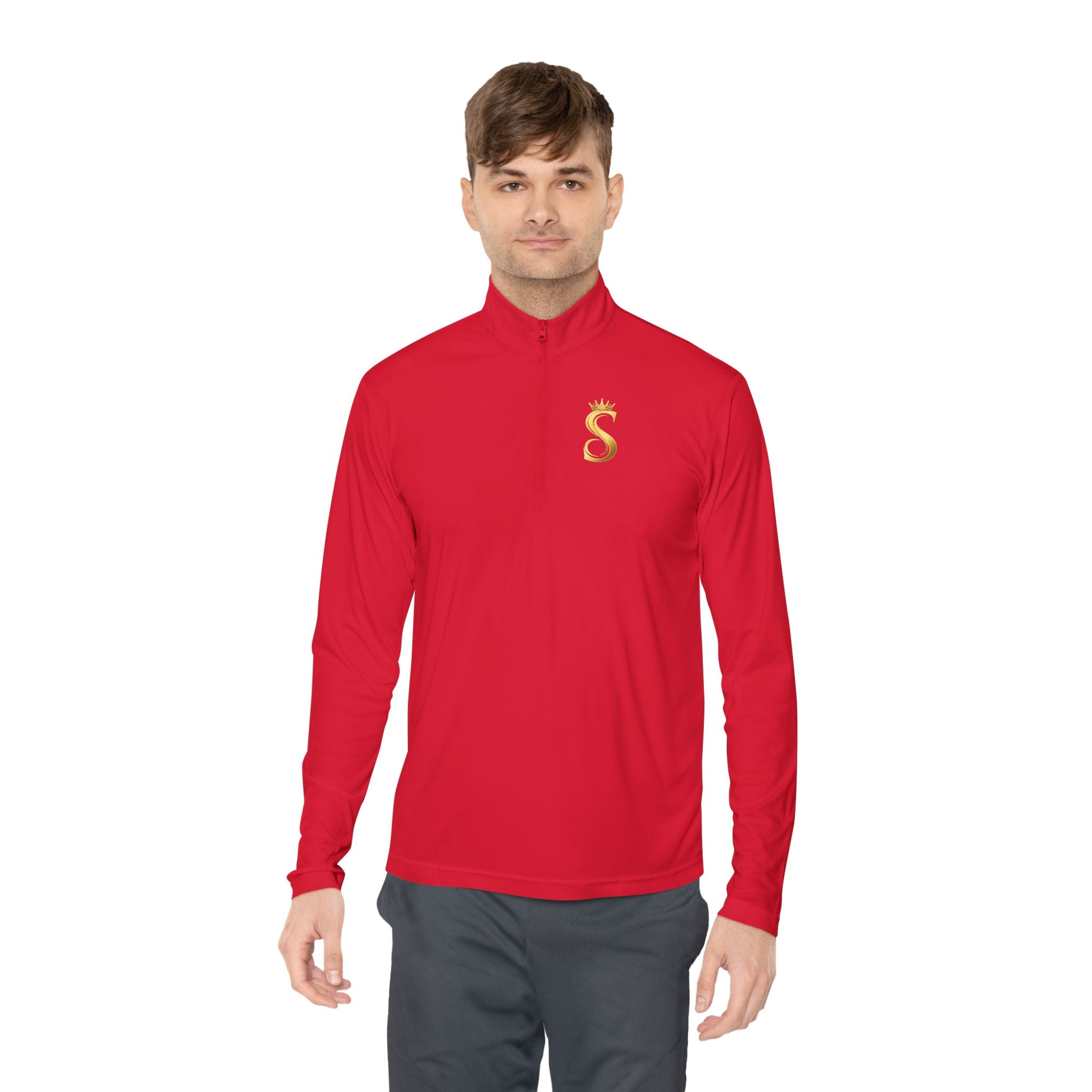 Sudadera con Cuello de Cremallera hasta el Pecho — Estampado Dorado de Corona 'Raised King'