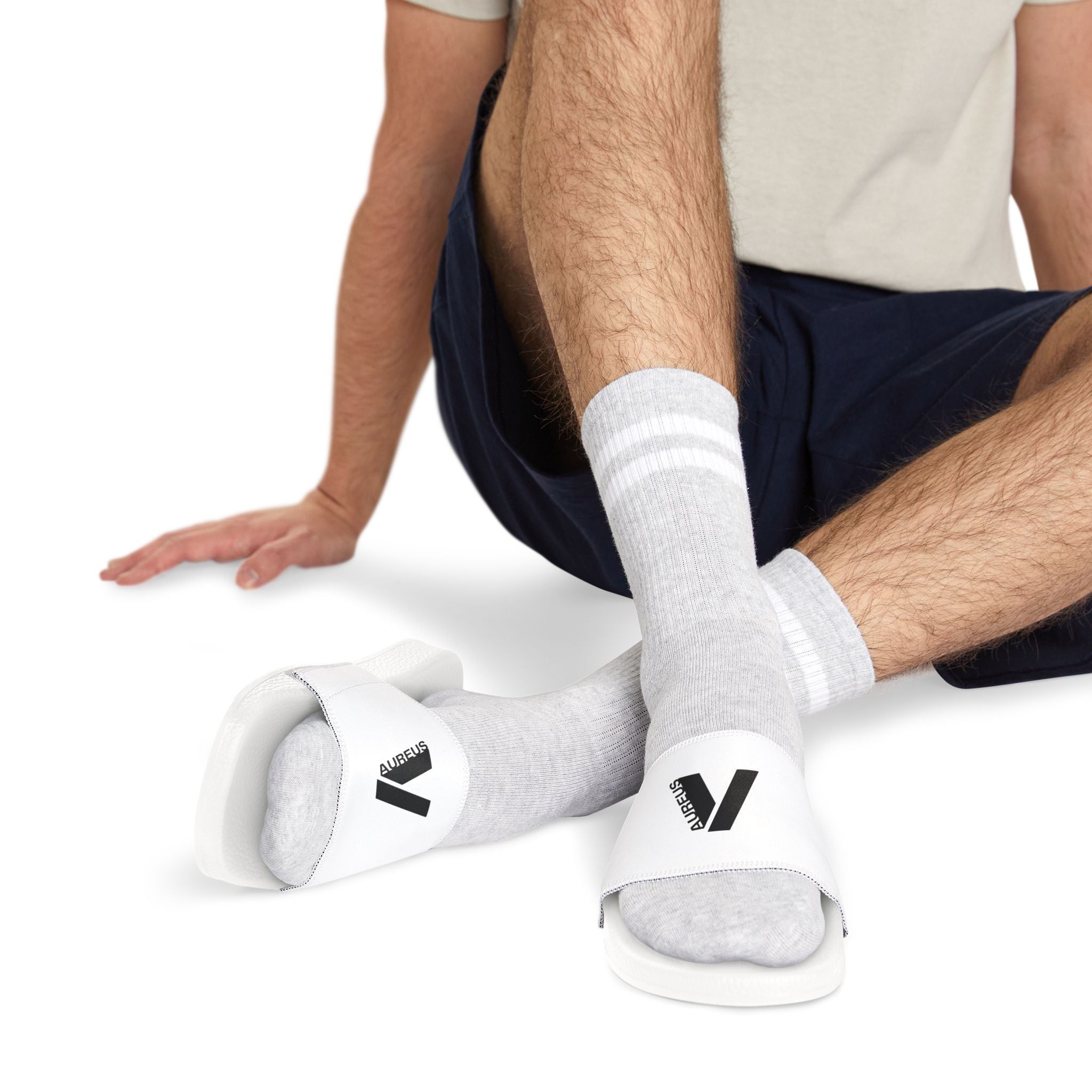 AUREUS | Men's Removable-Strap Slide Sandals, White/Black with Large Logo
