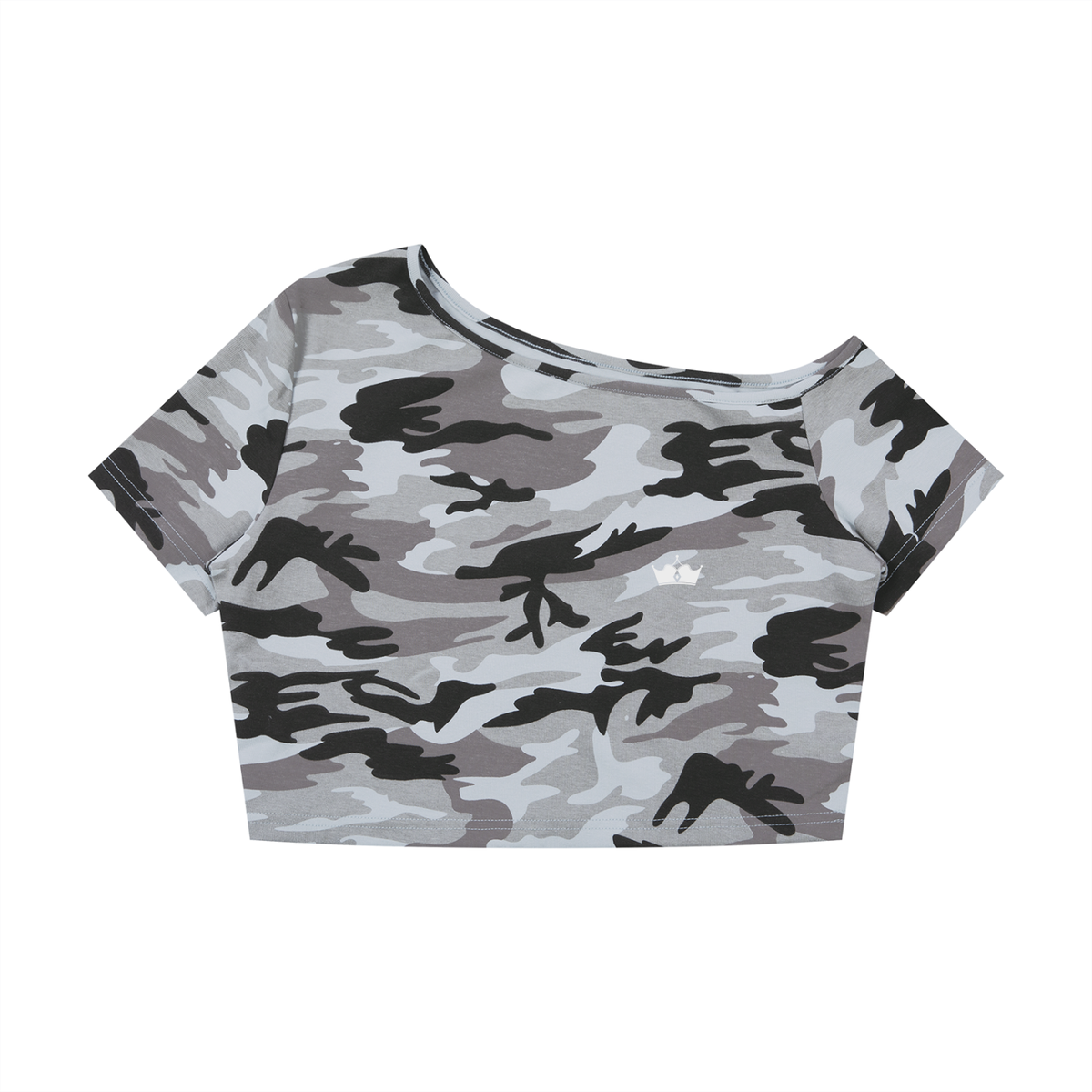 Camo Off-Shoulder Crop T-Shirt