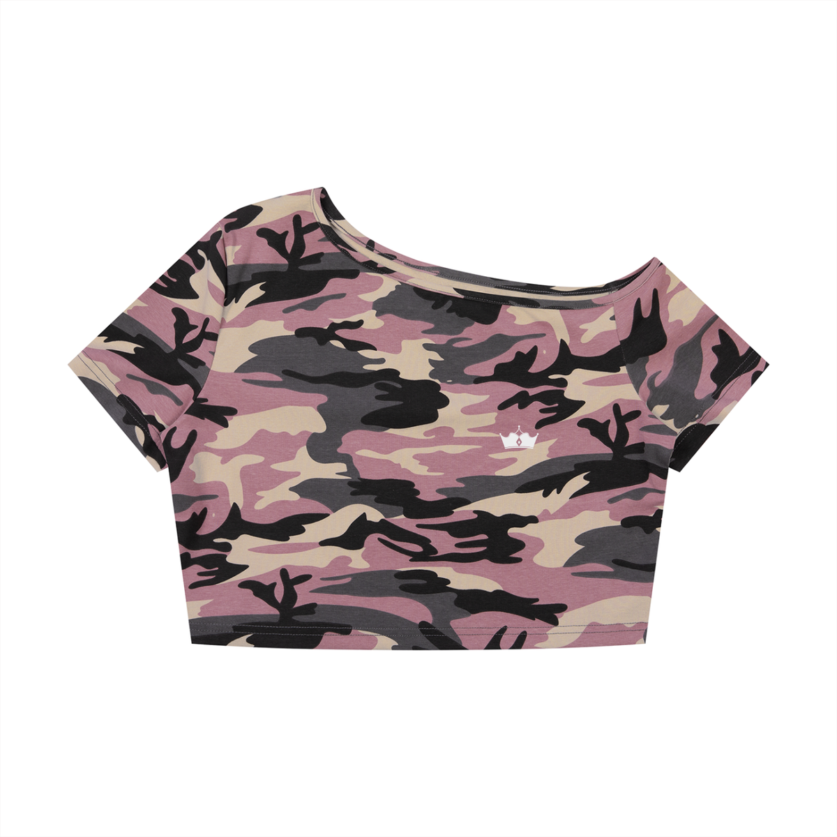 Camo Off-Shoulder Crop T-Shirt