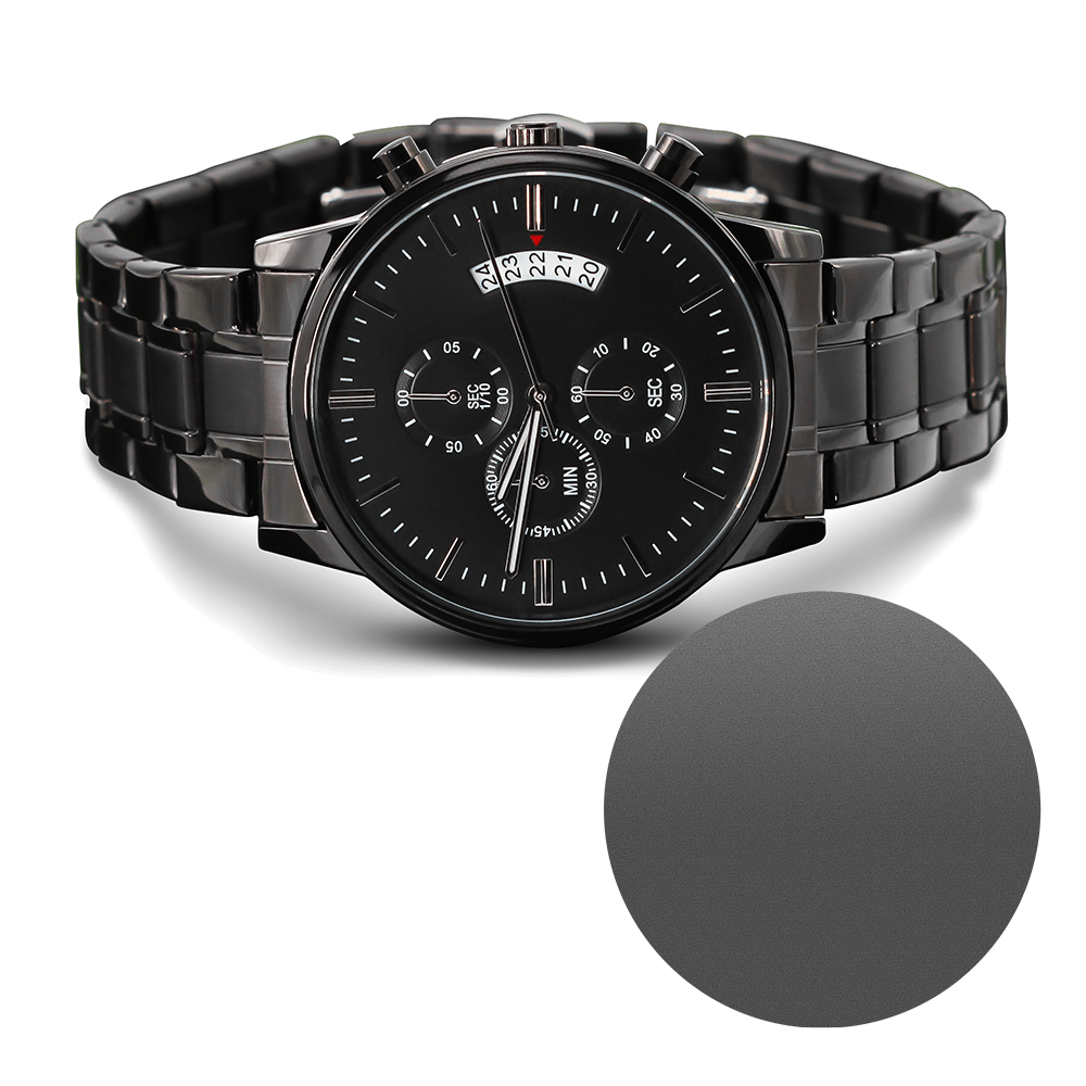 Seventus Engraved Logo Design, Black Chronograph Watch