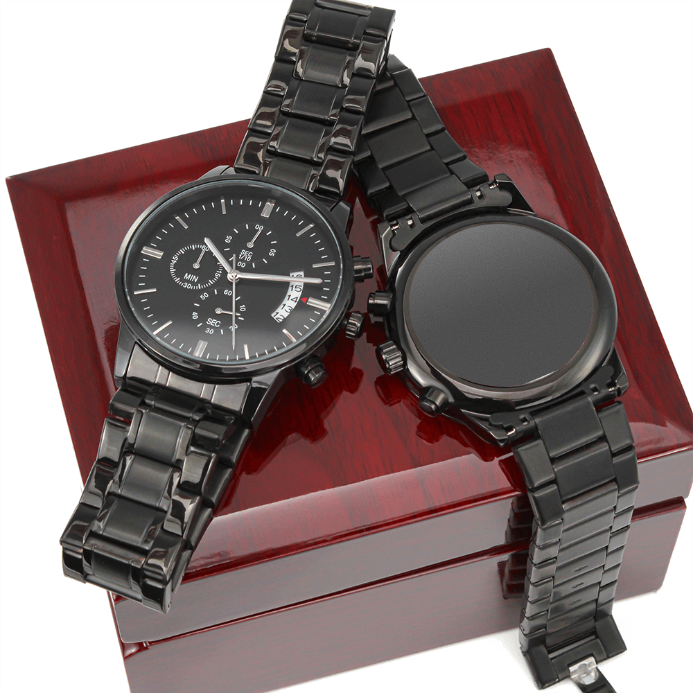 Seventus Engraved Logo Design, Black Chronograph Watch