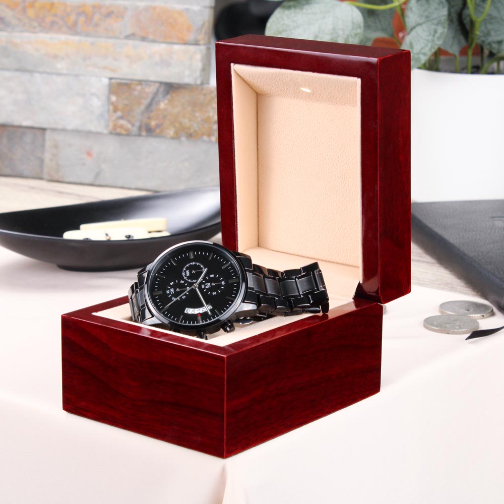Seventus Engraved Logo Design, Black Chronograph Watch