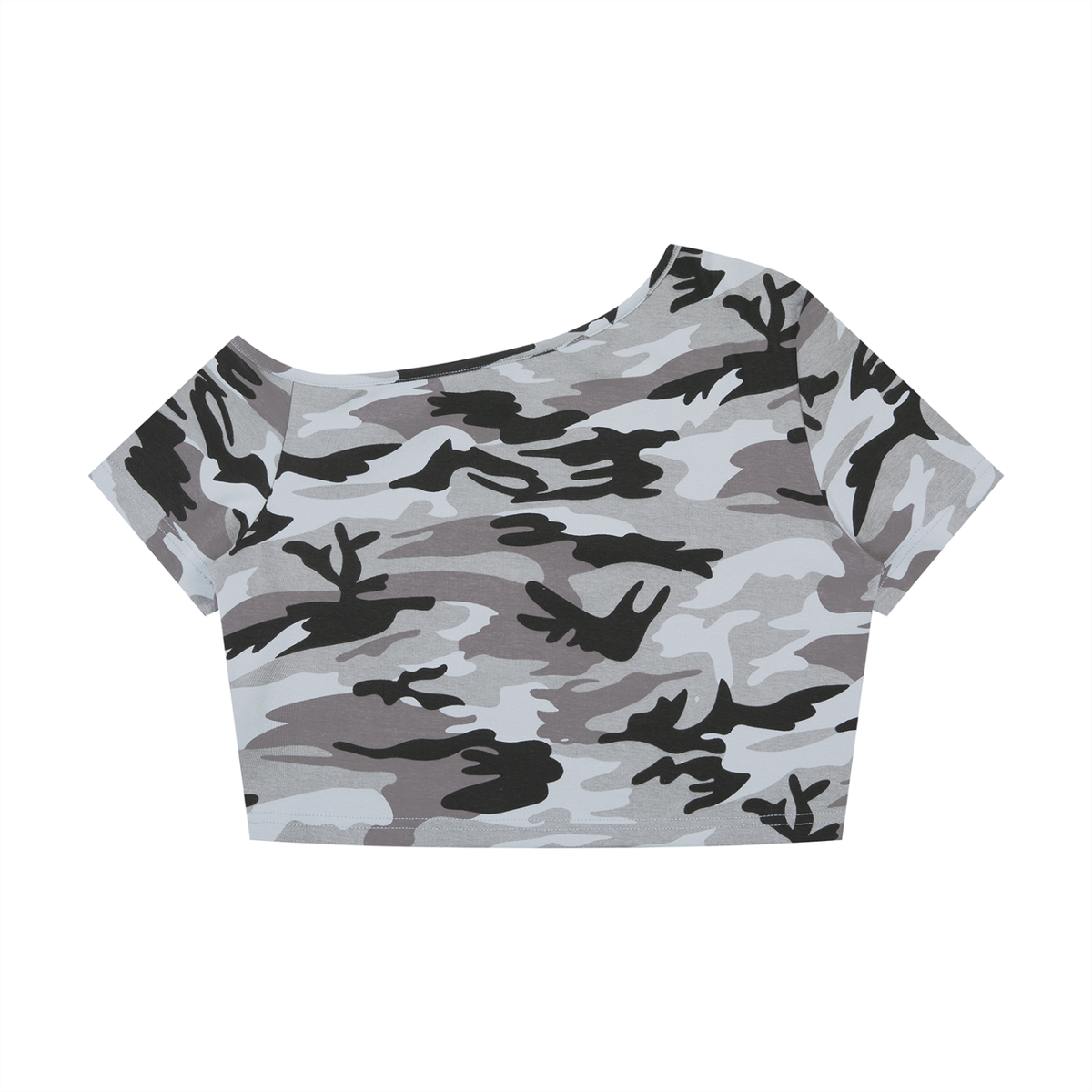 Camo Off-Shoulder Crop T-Shirt