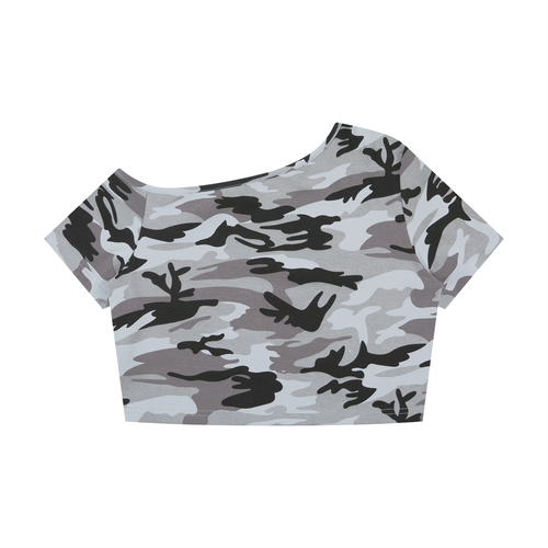 Camo Off-Shoulder Crop T-Shirt