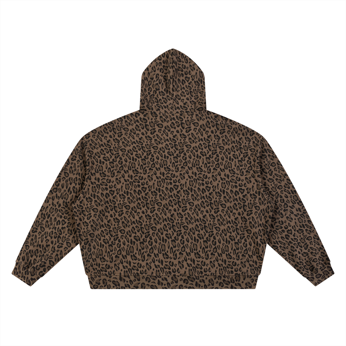 Leopard Print Waffle Full Zip Hoodie - V2