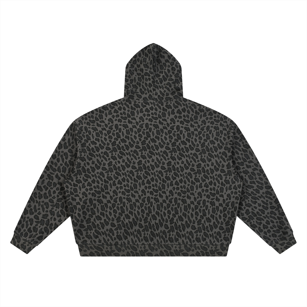 Leopard Print Waffle Full Zip Hoodie - V2