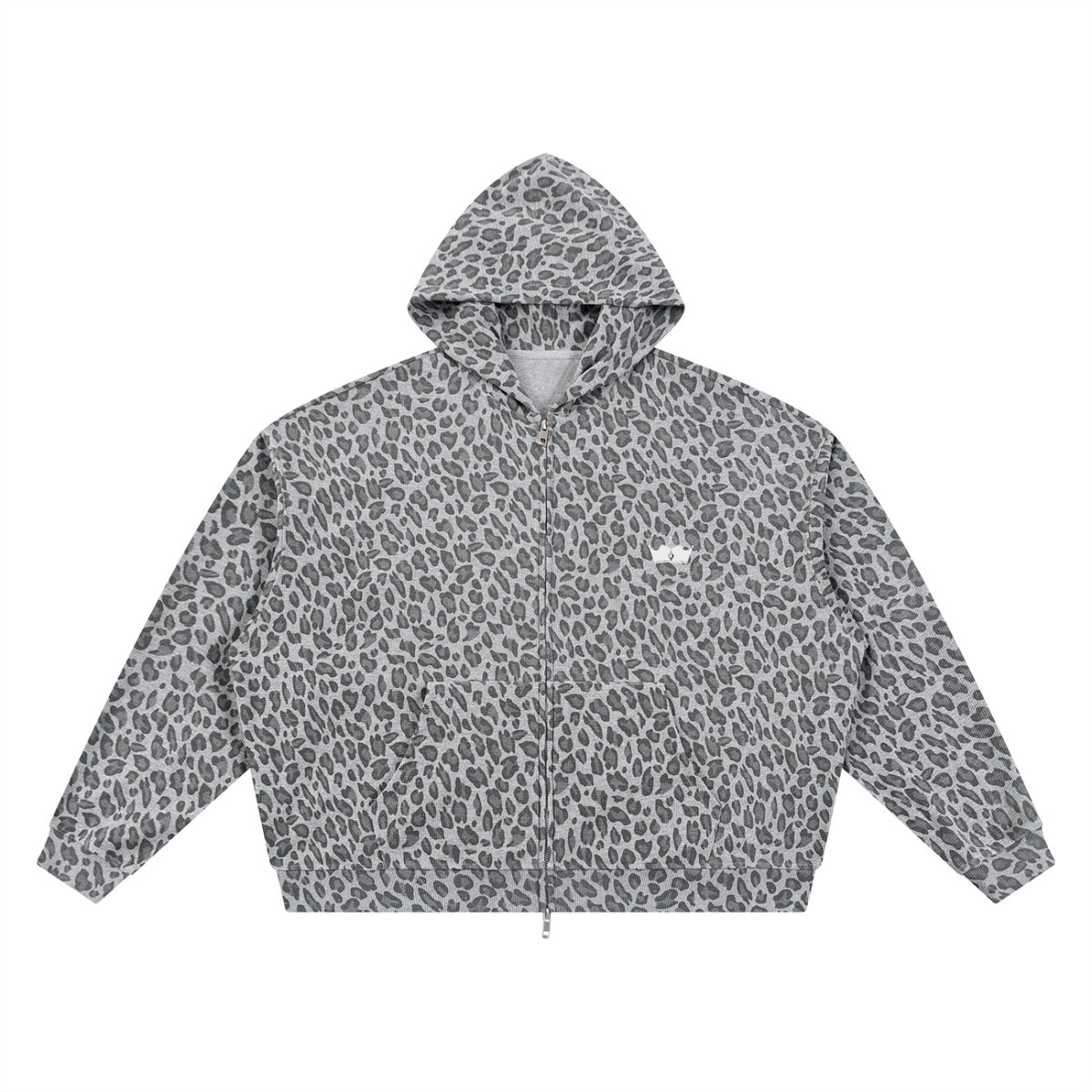 Leopard Print Waffle Full Zip Hoodie - V2